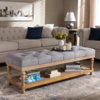 Baxton Studio JY-0003-Grey/Greywashed-Bench Linda Modern and Rustic Grey Linen Fabric Upholstered and Greywashed Wood Storage Bench